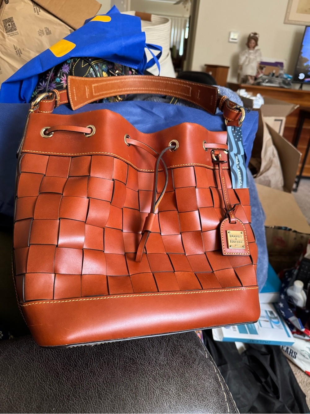 Dooney & Bourke Woven Leather Hobo in Saddle Brown New w/o Tags